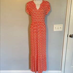Cupio Orange and White Geometric Maxi Dress